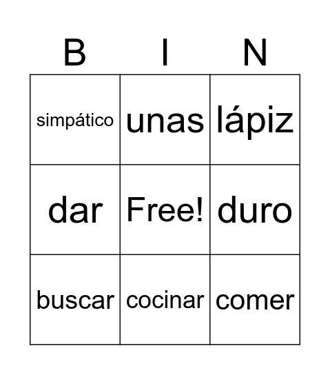 BINGO GRAMATICAL Bingo Card