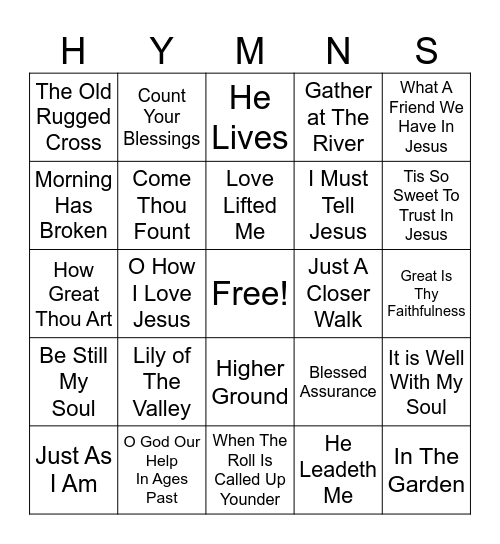 Hymns Bingo Card