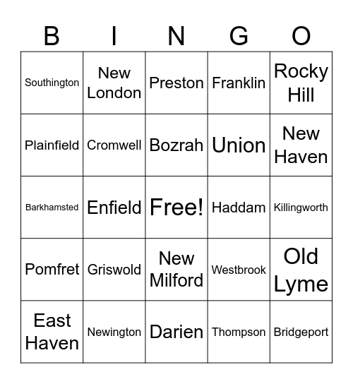 Connecticut Towns Bingo Card