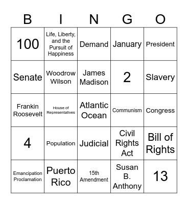 Social Studies Express Bingo Card