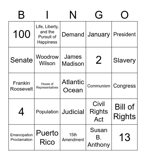 Social Studies Express Bingo Card