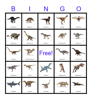 Dinosaur Bingo Card