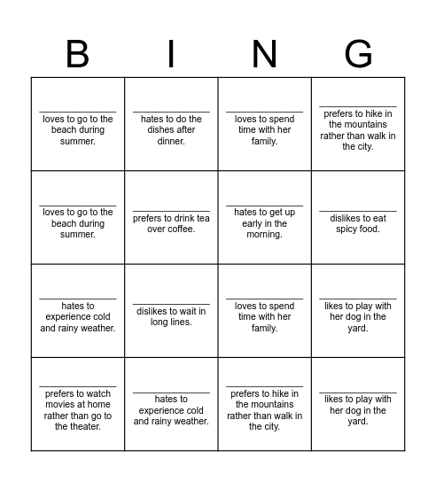 Untitled Bingo Card