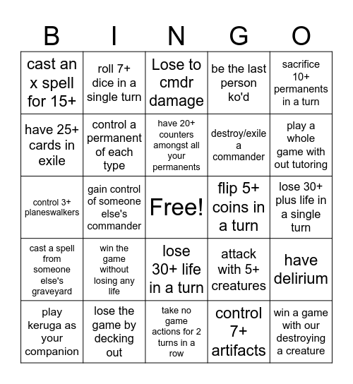 cmdr bingo Card