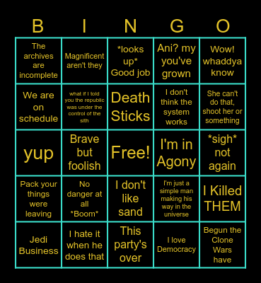 Star Wars Attack of the Clones Meme Bingo Card