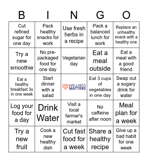 Nutrition Bingo Card