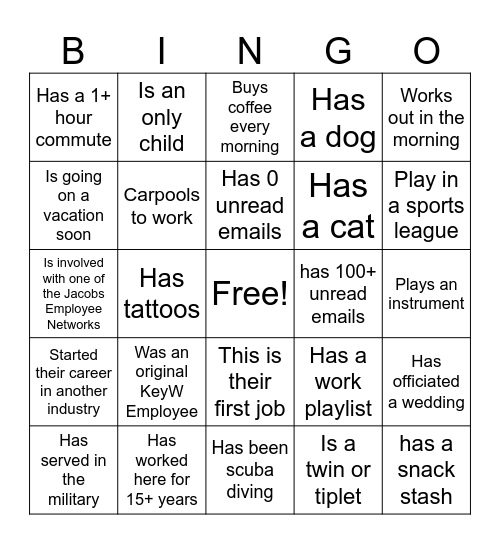 Intern Ice Cream Social Bingo Card