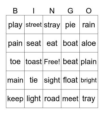 Vowel Teams Bingo Card