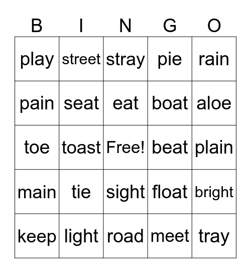 Vowel Teams Bingo Card
