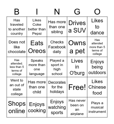 Staff Scavenger Hunt Bingo Card
