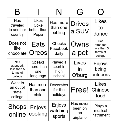 Staff Scavenger Hunt Bingo Card