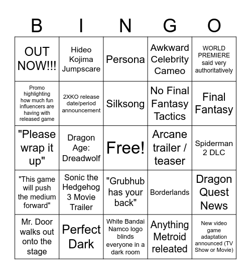 Hot Video Game Summer Bingo Card