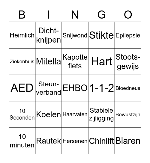 EHBO Bingo Card