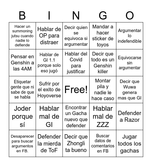 El Bingo de Gabriel Bingo Card