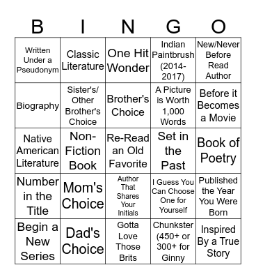 Book List 2016 Bingo Card
