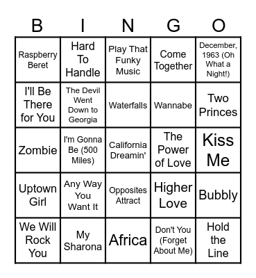 Chrissy's Mix Tape Vol.1 Bingo Card