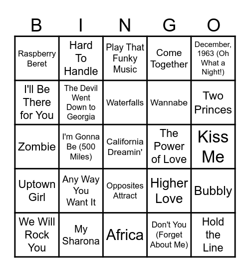 Chrissy's Mix Tape Vol.1 Bingo Card