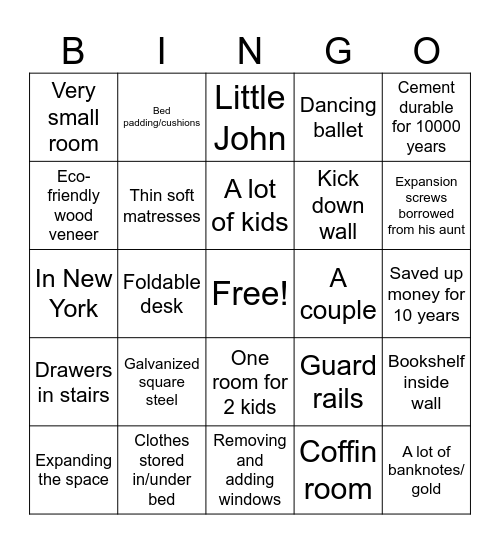 The home design videos bingo Card