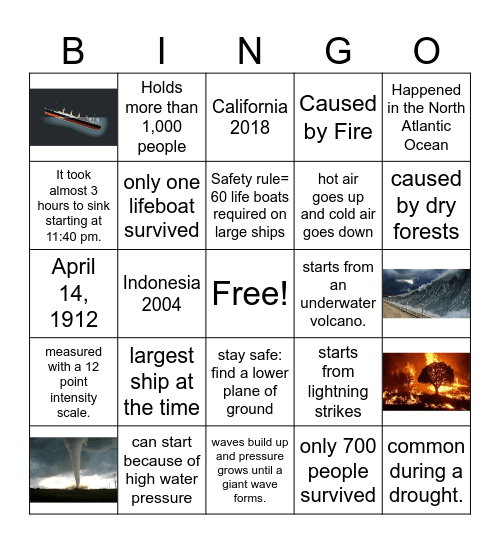 Natural Disasters Bingo Card