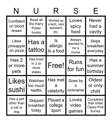 Nurse Residency Program Bingo Card