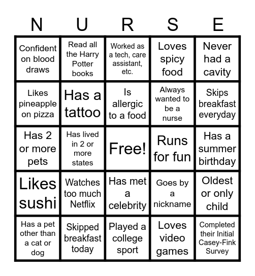 Nurse Residency Program Bingo Card