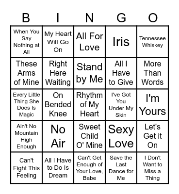 That's So Romantic Bingo Card