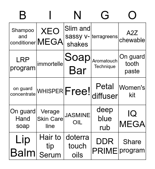 Essential Oil Bingo Card