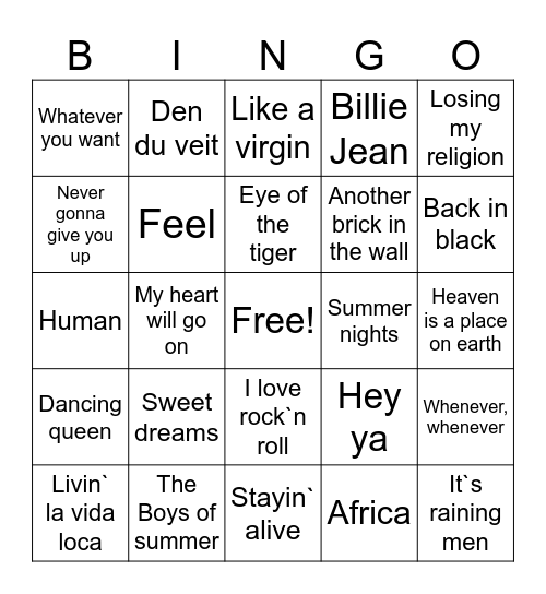 Musikk Bingo Card