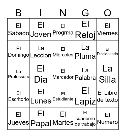 La Escuela Bingo Card