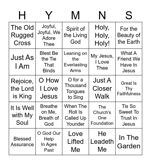 Hymns Bingo Card