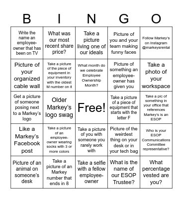 Markey's ESOP Month Bingo Card