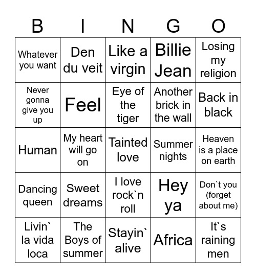 Musikk Bingo Card