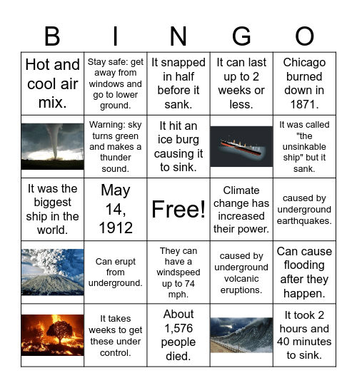 Natural Disaster Bingo Card