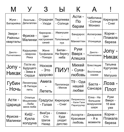 ЧатДевчатБинго Bingo Card