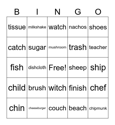 "Sh" and "Ch" Bingo Card