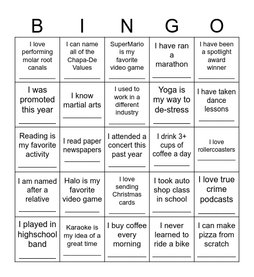 Untitled Bingo Card