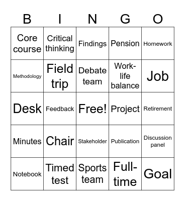 Academic and professional vocabulary Bingo Card