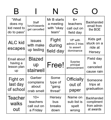 Washington High on Bravo TV Bingo Card