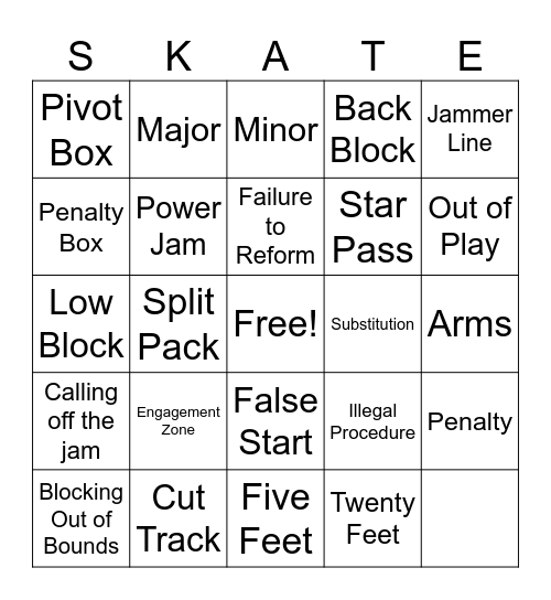 Sunshine City Roller Derby Bingo Card