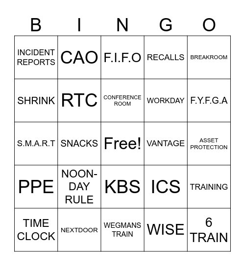 Wegman's Bingo Card