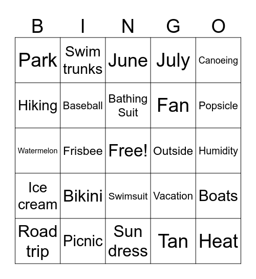 Summer Bingo Card