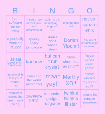 Summer game fest '24 Bingo Card