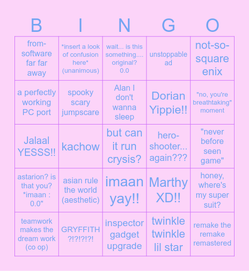 Summer game fest '24 Bingo Card