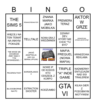 PUSH START - SUMMER GAME FEST 2024 Bingo Card