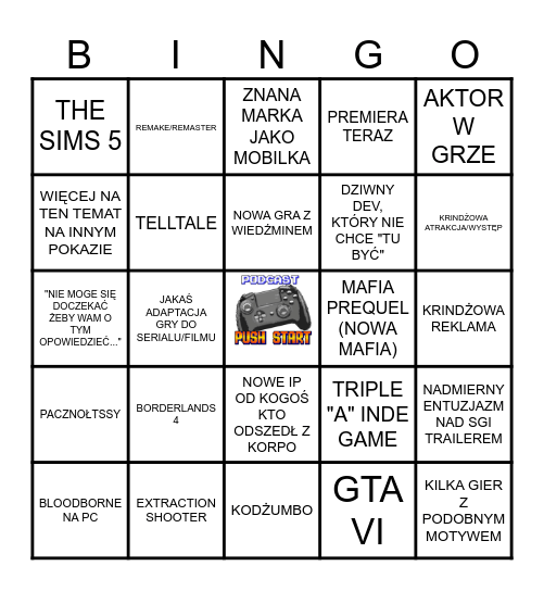 PUSH START - SUMMER GAME FEST 2024 Bingo Card