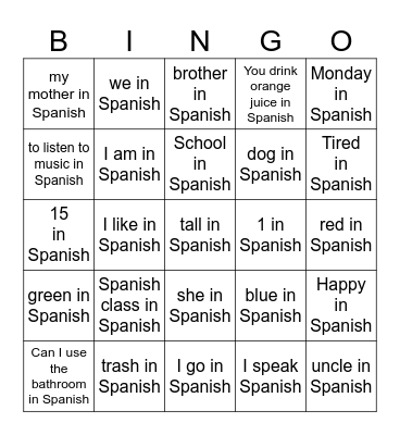 Spanish Bingo Card