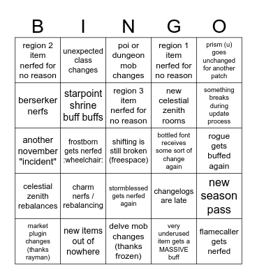 Thursday Balance Patch Bingo Card