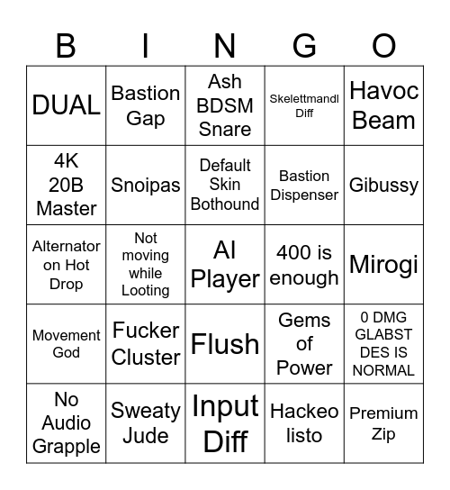 Grapple God Bingo Card