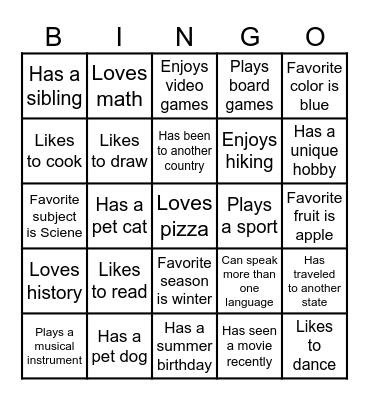 Get to Know You BINGO Card
