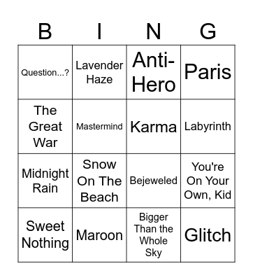 Midnights Bingo Card